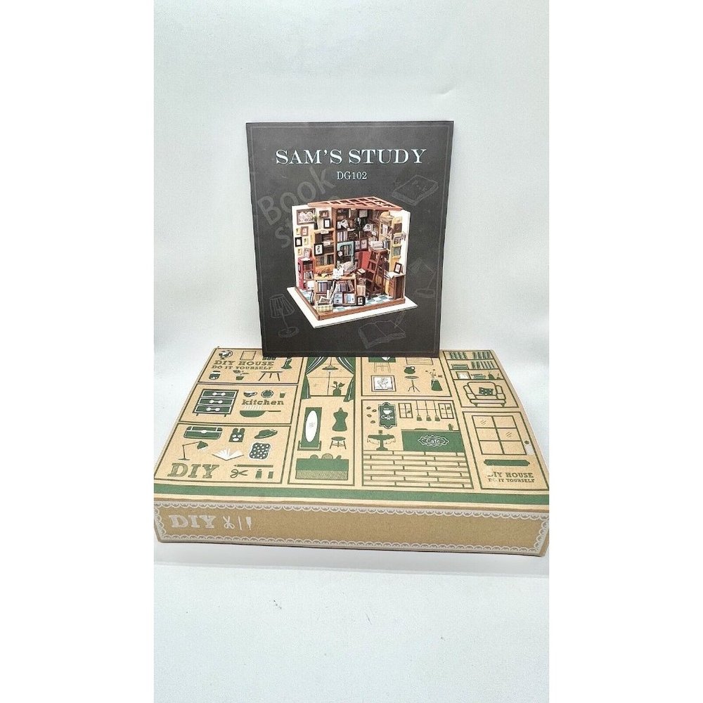 Robotime Sam’s Study DIY Miniature House Kit DG102, Build Your Own Library